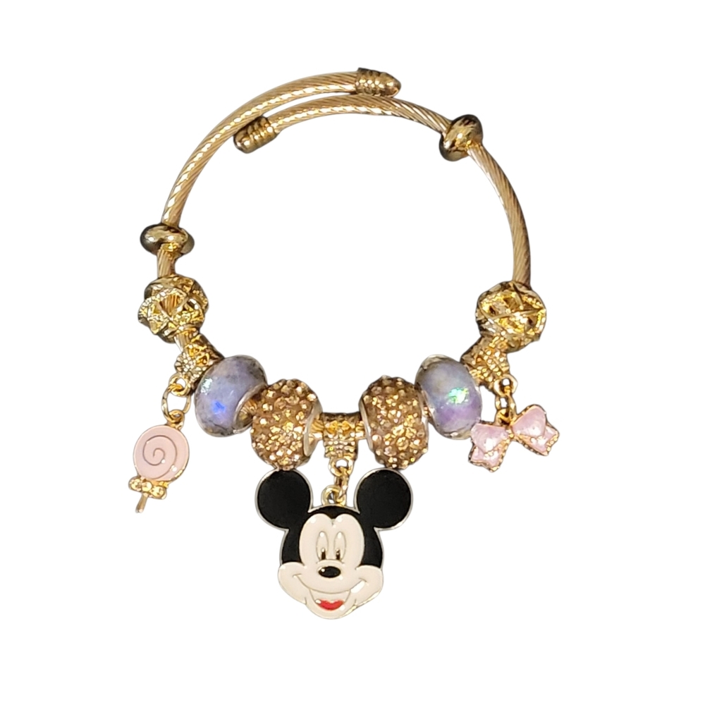 Disney Mickey Mouse Gold Toned Charm Bangle Bracelet 2.5" Dia. - NWT - Picture 1 of 4
